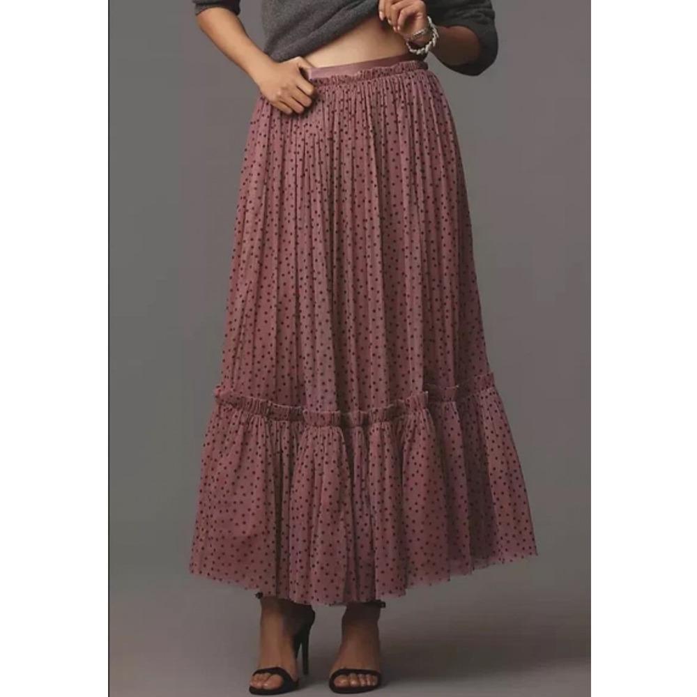 Anthropologie‎ NWT Maeve Maxi Skirt Women's Small Pink Tulle Polka Dot